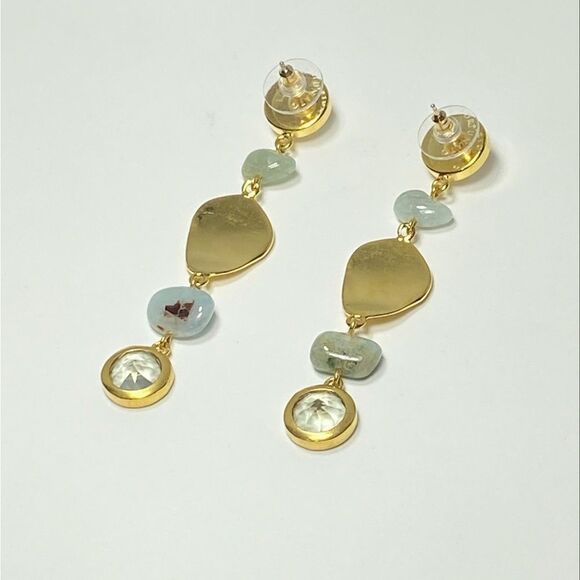 Elegant Gold and Blue Dangle Earrings - Picture 3 of 6